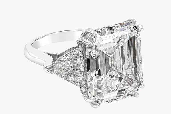 GIA Certified 15.34 Carats Emerald Cut Diamond Three-Stone Engagement Ring in Platinum