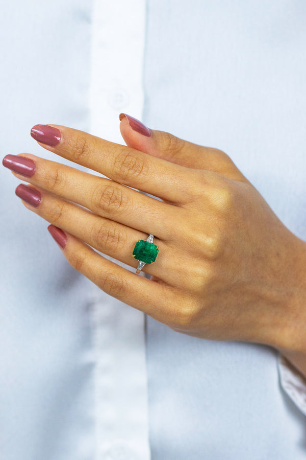 Three-Stone Engagement Ring in Yellow Gold & Platinum