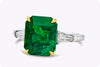 3.84 Carats Emerald Cut Green Emerald & Diamond Three Stone Engagement Ring in Yellow Gold & Platinum