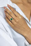 1.66 Carats Emerald Cut Emerald & Diamond Three-Stone Engagement Ring in White Gold