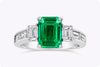 1.66 Carat Emerald Cut Emerald with Diamond Three-Stone Engagement Ring in White Gold