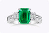 1.66 Carats Emerald Cut Emerald & Diamond Three-Stone Engagement Ring in White Gold