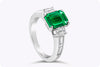 1.66 Carats Emerald Cut Emerald & Diamond Three-Stone Engagement Ring in White Gold