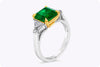 3.16 Carats Emerald Cut Green Emerald and Diamond Three-Stone Engagement Ring in Platinum