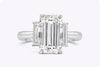 GIA Certified 4.62 Carat Emerald-Cut Diamond Three-Stone Engagement Ring in Platinum