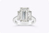 GIA Certified 4.62 Carat Emerald-Cut Diamond Three-Stone Engagement Ring in Platinum