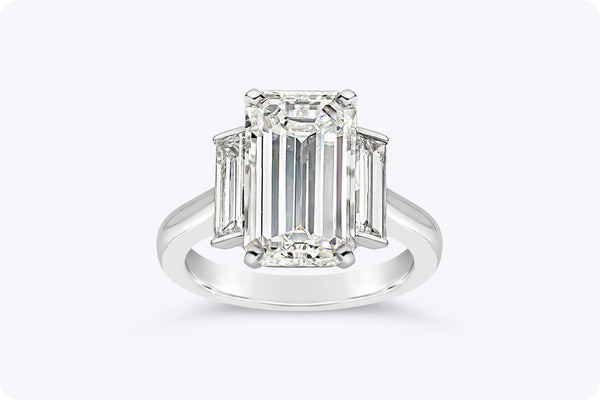 GIA Certified 4.62 Carat Emerald-Cut Diamond Three-Stone Engagement Ring in Platinum