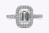 GIA Certified 1.60 Carats Emerald Cut Diamond Halo Engagement Ring in White Gold