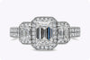 GIA Certified 0.75 Carats Emerald Cut Diamond Three-Stone Halo Engagement Ring in White Gold