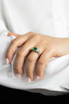 1.27 Carats Radiant Cut Emerald & Diamond Three-Stone Engagement Ring in Yellow Gold & Platinum