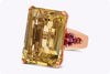 23.92 Carats Emerald Cut Golden Citrine and Round Ruby Cocktail Ring in Rose Gold