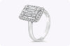 1.24 Carats Total Baguette and Round Cut Cluster Diamond Halo Engagement Ring in White Gold