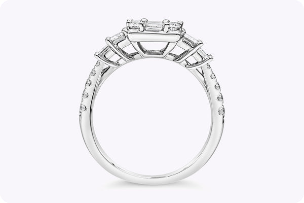 1.83 Carats Total Baguette & Round Diamond Cluster Illusion Engagement Ring in White Gold