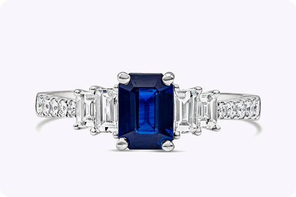 1.17 Carats Emerald Cut Sapphire & Diamond Five-Stone Engagement Ring in White Gold