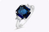 GIA Certified 3.73 Carats Emerald Cut Sapphire & Diamond Three-Stone Engagement Ring in Platinum