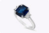 GIA Certified 3.73 Carats Emerald Cut Sapphire & Diamond Three-Stone Engagement Ring in Platinum