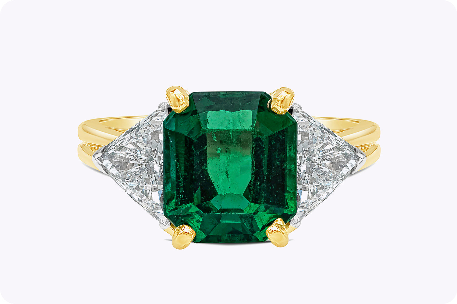 Oscar Heyman 2.91 Carats Emerald & Diamond Three-Stone Engagement Ring in Yellow Gold