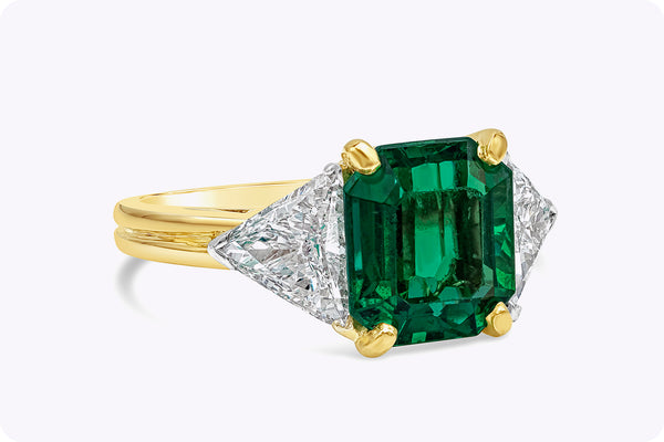 Oscar Heyman 2.91 Carats Emerald & Diamond Three-Stone Engagement Ring in Yellow Gold