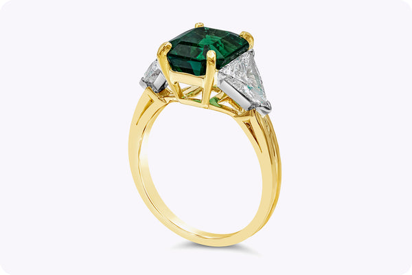 Oscar Heyman 2.91 Carats Emerald & Diamond Three-Stone Engagement Ring in Yellow Gold