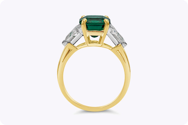 Oscar Heyman 2.91 Carats Emerald & Diamond Three-Stone Engagement Ring in Yellow Gold