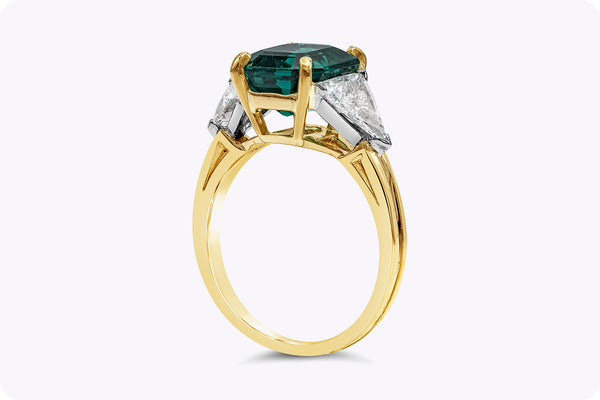 Oscar Heyman 2.91 Carats Emerald & Diamond Three-Stone Engagement Ring in Yellow Gold