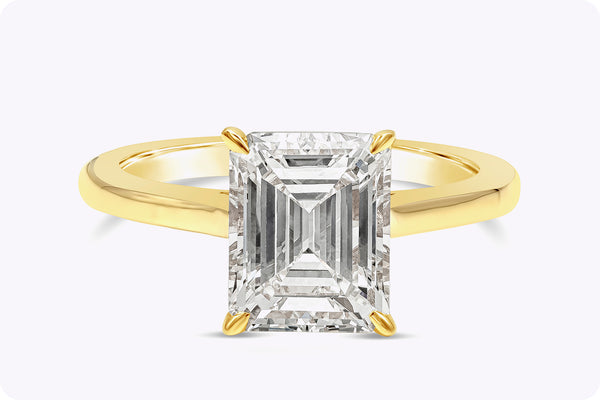 GIA Certified 2.30 Carats Emerald Cut Diamond Solitaire Engagement Ring in Yellow Gold