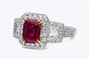 GIA Certified 2.03 Carats Emerald Cut Ruby & Diamond Three-Stone Engagement Ring in White Gold & Yellow Gold
