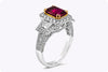 GIA Certified 2.03 Carats Emerald Cut Ruby & Diamond Three-Stone Engagement Ring in White Gold & Yellow Gold