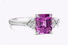 GIA Certified 2.04 Carat Emerald Cut Purple Pink Sapphire Three Stone Engagement Ring in Platinum
