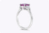 GIA Certified 2.04 Carat Emerald Cut Purple Pink Sapphire Three Stone Engagement Ring in Platinum