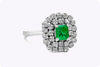 Antique 0.75 Carats Emerald Cut Green Emerald with Diamond Cluster Fashion Ring in White Gold
