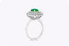 Antique 0.75 Carats Emerald Cut Green Emerald and Round Diamond Cluster Fashion Ring in White Gold