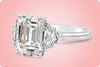 GIA Certified 4.20 Carat Emerald Cut Diamond Three Stone Engagement Ring in Platinum