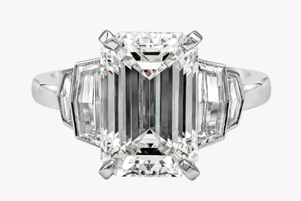 GIA Certified 5.01 Carats Emerald Cut Diamond Five-Stone Engagement Ring in Platinum