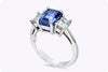 GIA Certified 3.25 Carat Emerald Cut Blue Sapphire Three Stone Engagement Ring in Platinum
