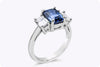 GIA Certified 3.25 Carat Emerald Cut Blue Sapphire Three Stone Engagement Ring in Platinum