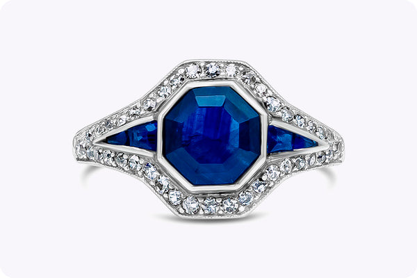 1.53 Carat Asscher Cut Blue Sapphire Engagement Ring in Platinum