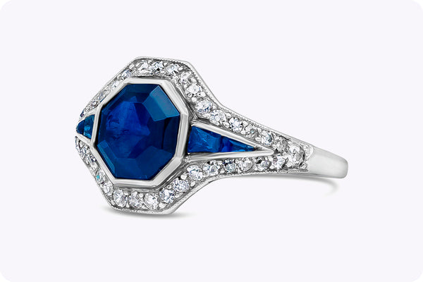 1.53 Carat Asscher Cut Blue Sapphire Engagement Ring in Platinum