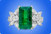 5.40 Carat Baguette Cut Colombian Green Emerald Fashion Ring with Mixed Cut Diamonds in White Gold