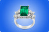 5.40 Carat Baguette Cut Colombian Green Emerald Fashion Ring with Mixed Cut Diamonds in White Gold