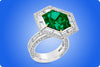 No-Oil 9.28 Carat Hexagon Cut Green Emerald Fashion Ring with Mixed Cut Diamonds