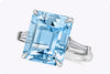 9.73 Carats Emerald Cut Blue Aquamarine & Diamond Three Stone Engagement Ring in Platinum