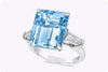 GIA Certified 9.73 Carats Emerald Cut Aquamarine & Diamond Three-Stone Engagement Ring in Platinum