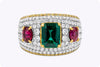 GIA Certified 4.91 Carat Total Mixed Cut Green Emerald & Ruby with Diamonds Fashion Ring in Yellow Gold