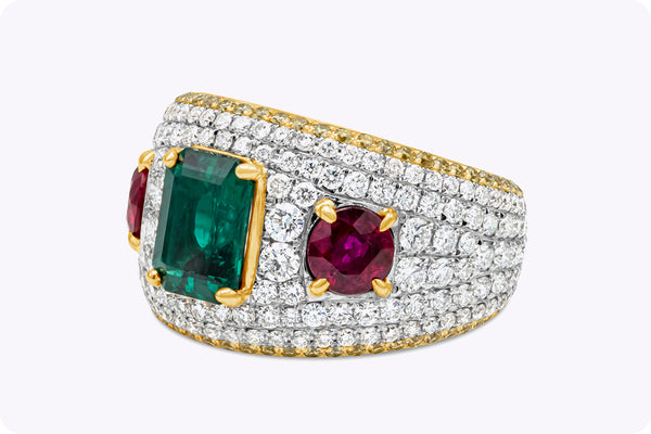 Emerald and rubies diamond dome ring