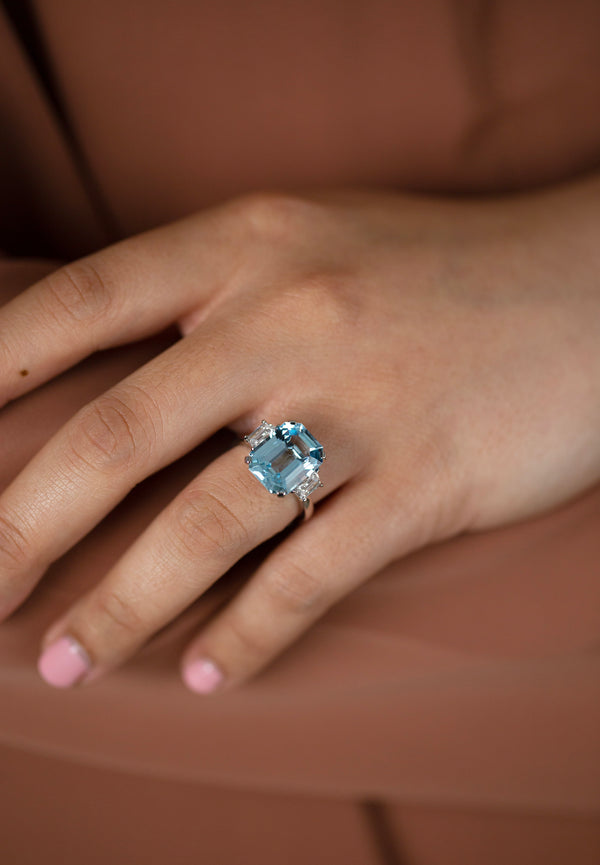 Aquamarine & Diamond Three-Stone Engagement Ring