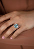 6.07 Carats Emerald Cut Blue Aquamarine & Diamond Three Stone Engagement Ring in Platinum