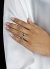 0.49 Carats Total Emerald Cut Green Emerald & Diamond Halo Engagement Ring in White Gold