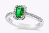 0.49 Carats Total Emerald Cut Green Emerald & Diamond Halo Engagement Ring in White Gold