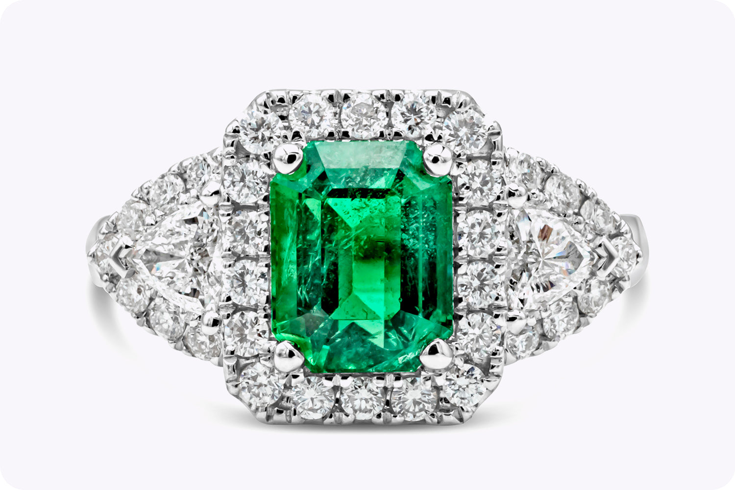 1.90 Carats Emerald Cut Emerald & Diamond Engagement Ring in White Gold